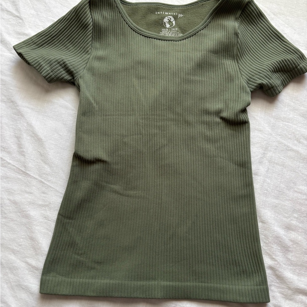 Free People Ribbed Olive Green Women's Top